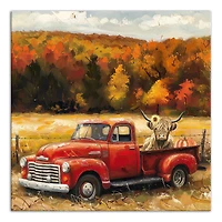 Fall Red Truck Highland 16" x 16" Canvas Wall Art