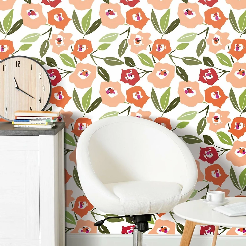 RoomMates Pink Block Print Blooms Peel & Stick Wallpaper