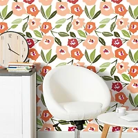RoomMates Pink Block Print Blooms Peel & Stick Wallpaper
