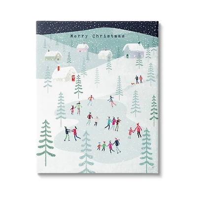 Stupell Industries Merry Christmas Winter Ice Skating Canvas Wall Art