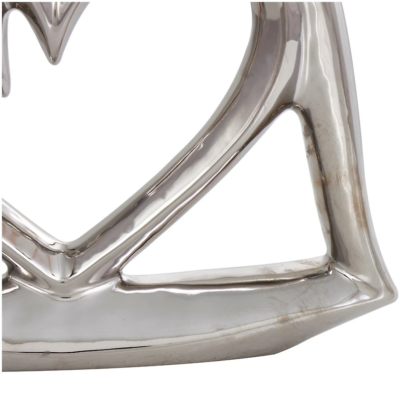 10" Silver Ceramic Heart Abstract Overlapping Sculpture