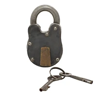 Grey Metal Industrial Lock and Key, 2" x 4" x 2"