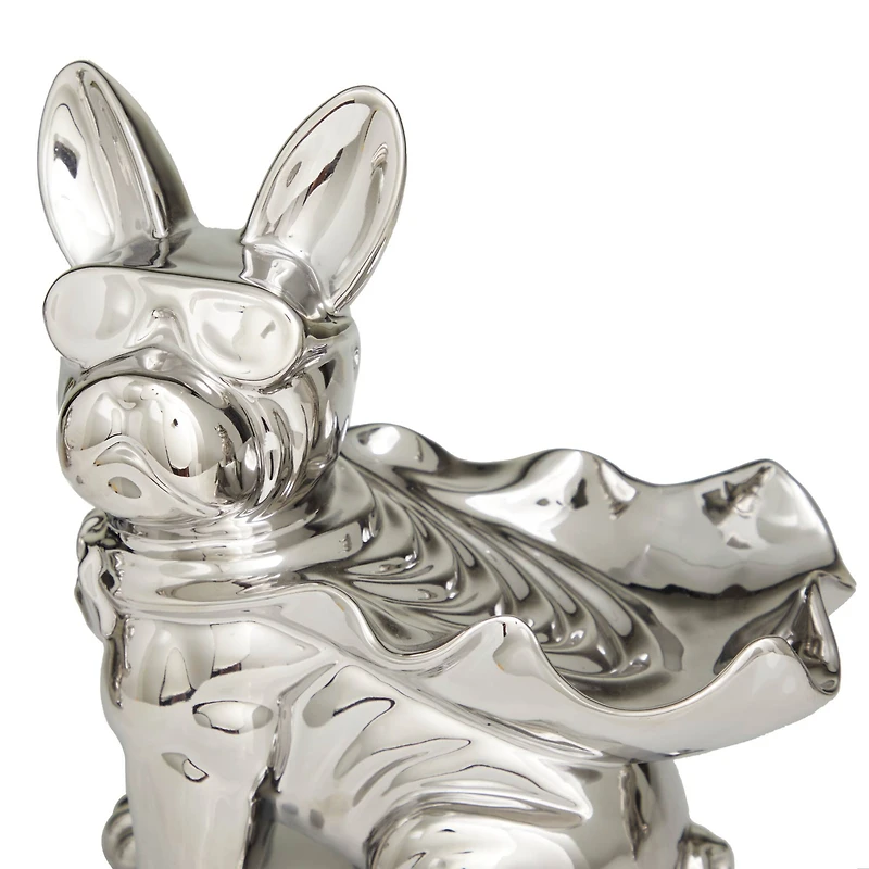 CosmoLiving by Cosmopolitan Silver Porcelain Bulldog with Sunglasses Sculpture Set