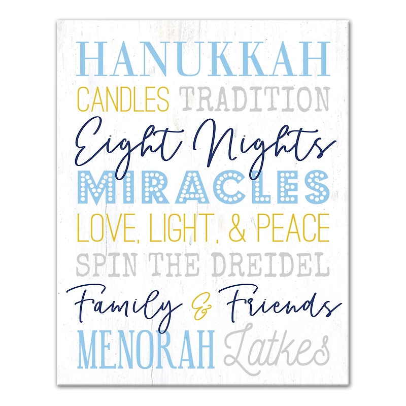 Hanukkah Words and Phrases 16x20 Canvas Wall Art