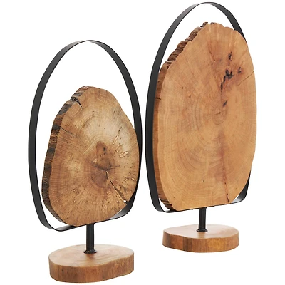 Brown Wood Abstract Slab Sculpture Set