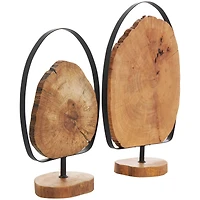 Brown Wood Abstract Slab Sculpture Set