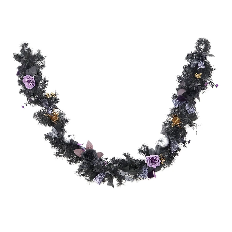 6ft. Black & Purple Rose & Lace Bow Garland by Ashland®