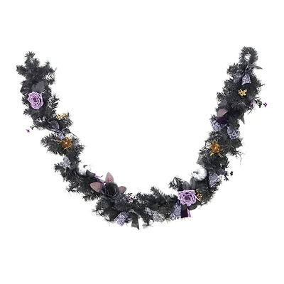6ft. Black & Purple Rose & Lace Bow Garland by Ashland®