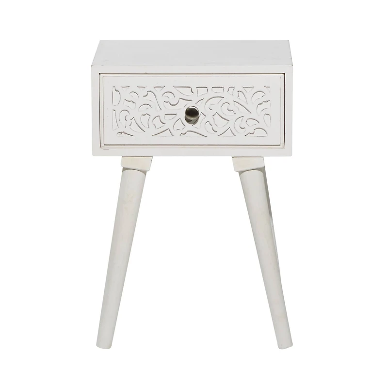 24" White Farmhouse Mango Wood Accent Table