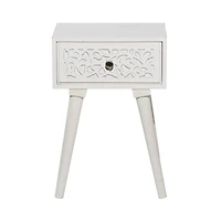 24" White Farmhouse Mango Wood Accent Table