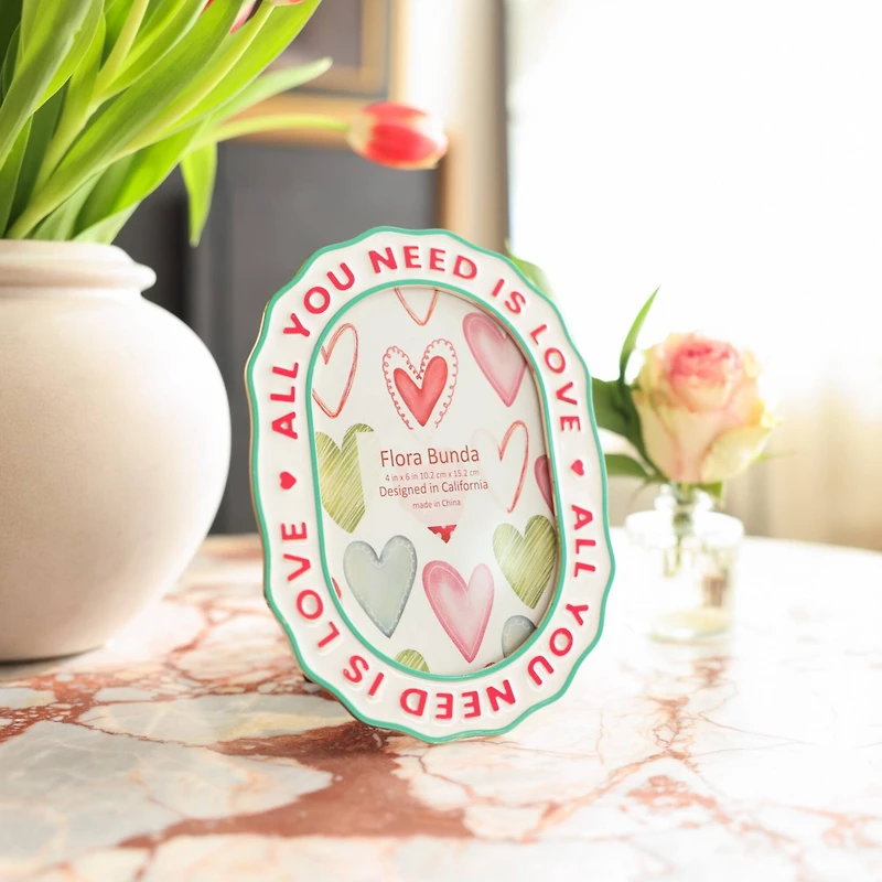 Flora Bunda 4" x 6" ALL YOU NEED IS LOVE Zinc Alloy Picture Frame