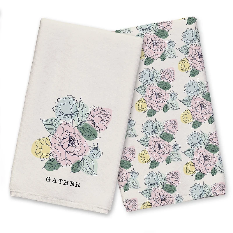 Floral Sketch Gather Tea Towel Set