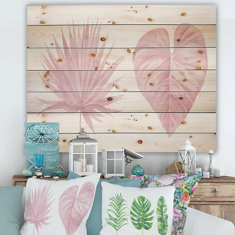 Designart - Tropical Pink Watercolour Leaves II