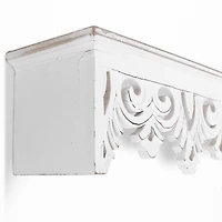 30" White Hand-Carved Floating Wall Shelf