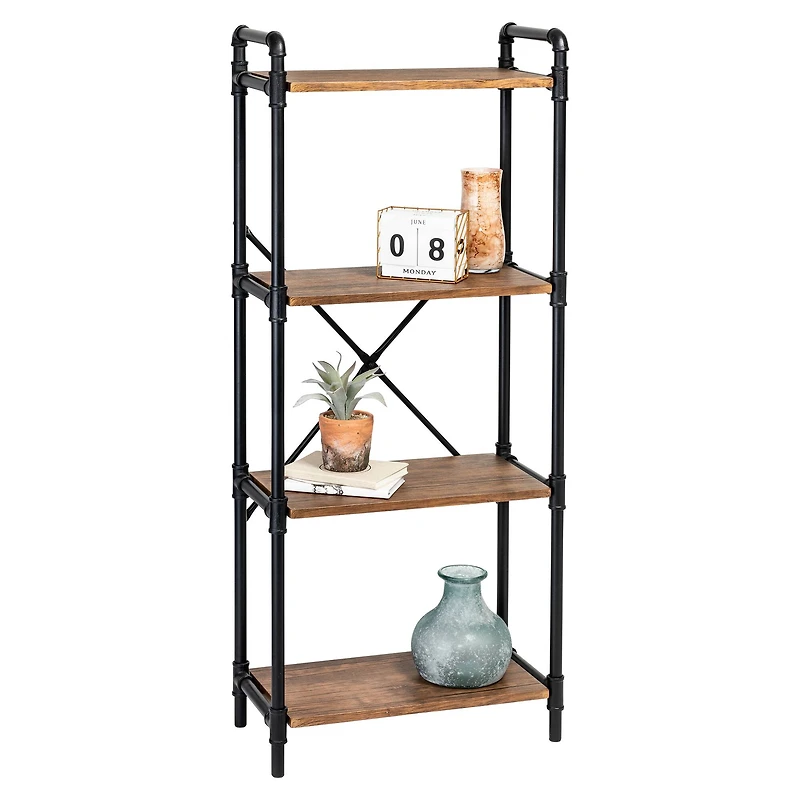 Honey Can Do Black 4-Tier Industrial Bookshelf