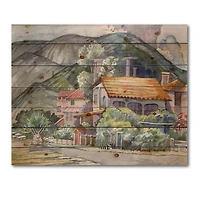 Designart - Greek Landscape Off The Coast Of The Aegean Sea - Traditional Print on Natural Pine Wood