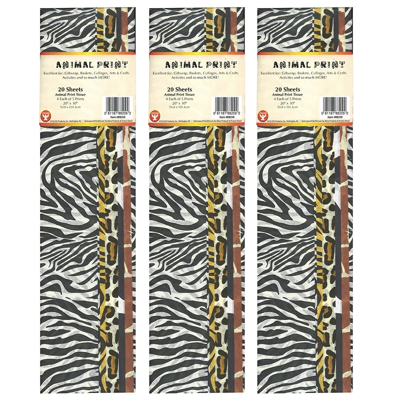 Hygloss Animal Skins Designs Tissue Paper, 3 Packs of 20