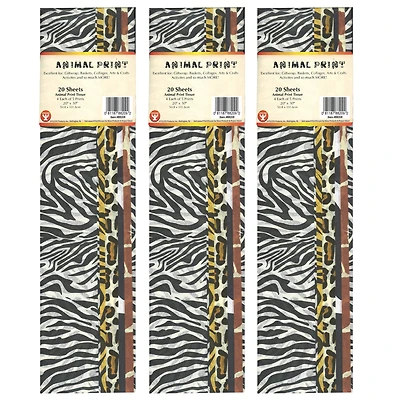 Hygloss Animal Skins Designs Tissue Paper, 3 Packs of 20