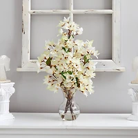 22" Artificial White Bougainvillea Arrangement with Fluted Glass Vase