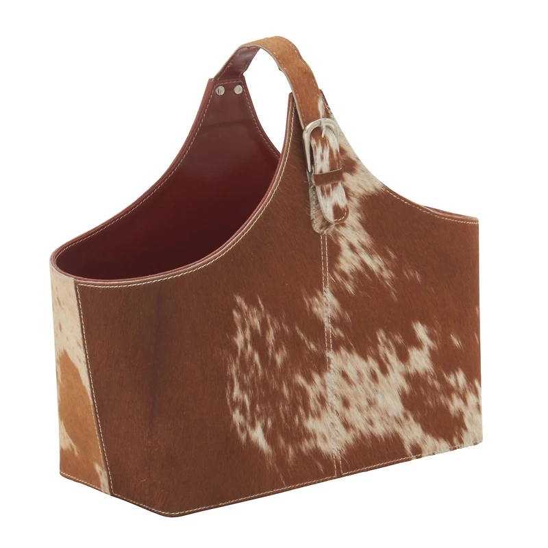 17" Brown Leather Modern Magazine Rack Holder