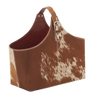 17" Brown Leather Modern Magazine Rack Holder