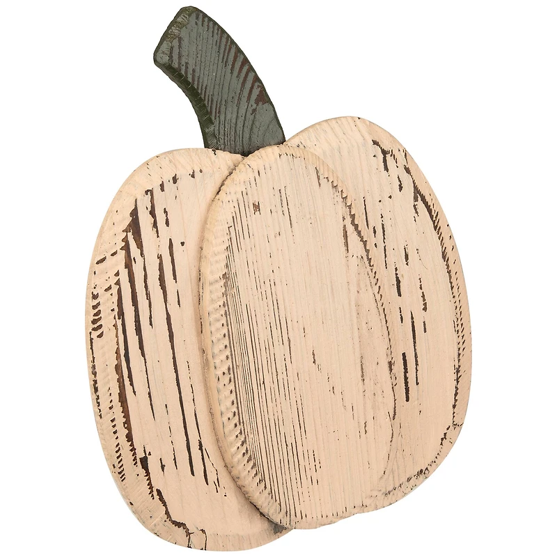10.5" Small White Wooden Fall Harvest Pumpkin with Stem