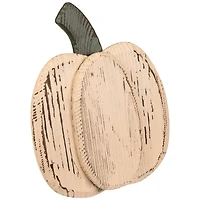 10.5" Small White Wooden Fall Harvest Pumpkin with Stem