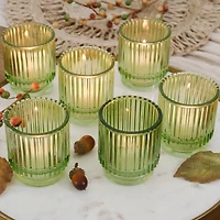 Kate Aspen Ribbed Green Glass Votive Candle Holder Set, 6ct.