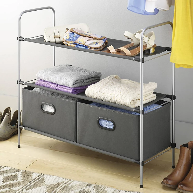 Whitmor Gray 3 Tier Shelves with 2 Drawers