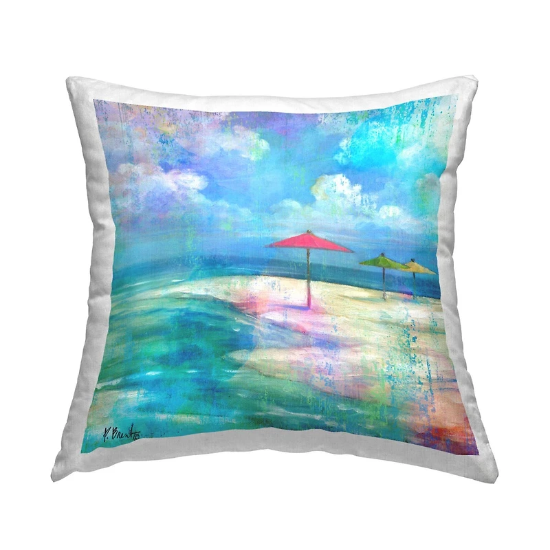 Stupell Industries Coastal Beach Umbrella Shoreline Scene Throw Pillow, 18" x 18"