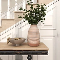 15" Pink Whitewashed Ribbed Terra Cotta Vase