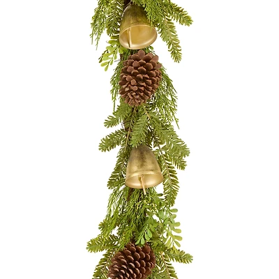 6ft. Gold Christmas Bells, Pine Leaf & Pinecone Garland