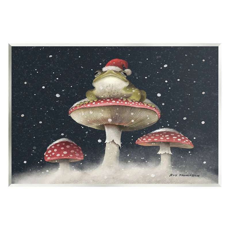 Stupell Industries Frog In Santa Hat Snowy Mushrooms Wall Plaque Art
