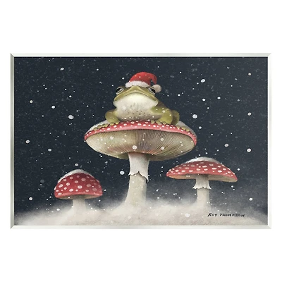 Stupell Industries Frog In Santa Hat Snowy Mushrooms Wall Plaque Art