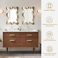 Glitzhome® 34.25" Modern Gold Foil Metal Frame Wavy Wall Mirror