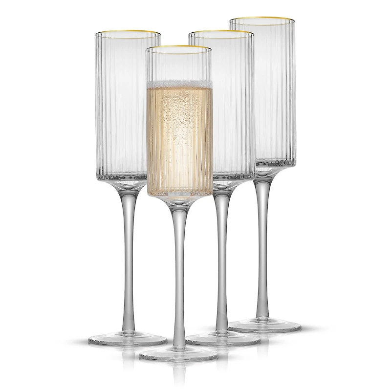 JoyJolt® Christian Siriano 6oz. Optic Gold Rim Champagne Glasses, 4ct.