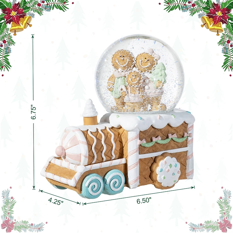 Glitzhome® 100mm Christmas Resin Musical Snowflakes Ginginerbread Family Train Waterglobe