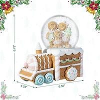 Glitzhome® 100mm Christmas Resin Musical Snowflakes Ginginerbread Family Train Waterglobe