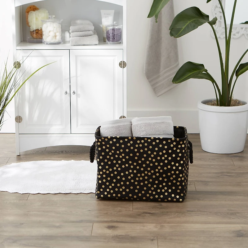 Medium Polyester Rectangle Bin With Gold Dots
