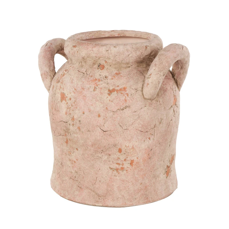 10.5" Pink Ceramic Antique Style Distressed Decorative Vase with Handles