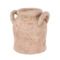 10.5" Pink Ceramic Antique Style Distressed Decorative Vase with Handles