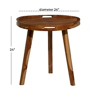 24" Brown Teakwood Contemporary Accent Table
