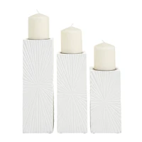 CosmoLiving by Cosmopolitan Set of 3 White MDF Contemporary Candle Holder, 12" x 4" x 4"