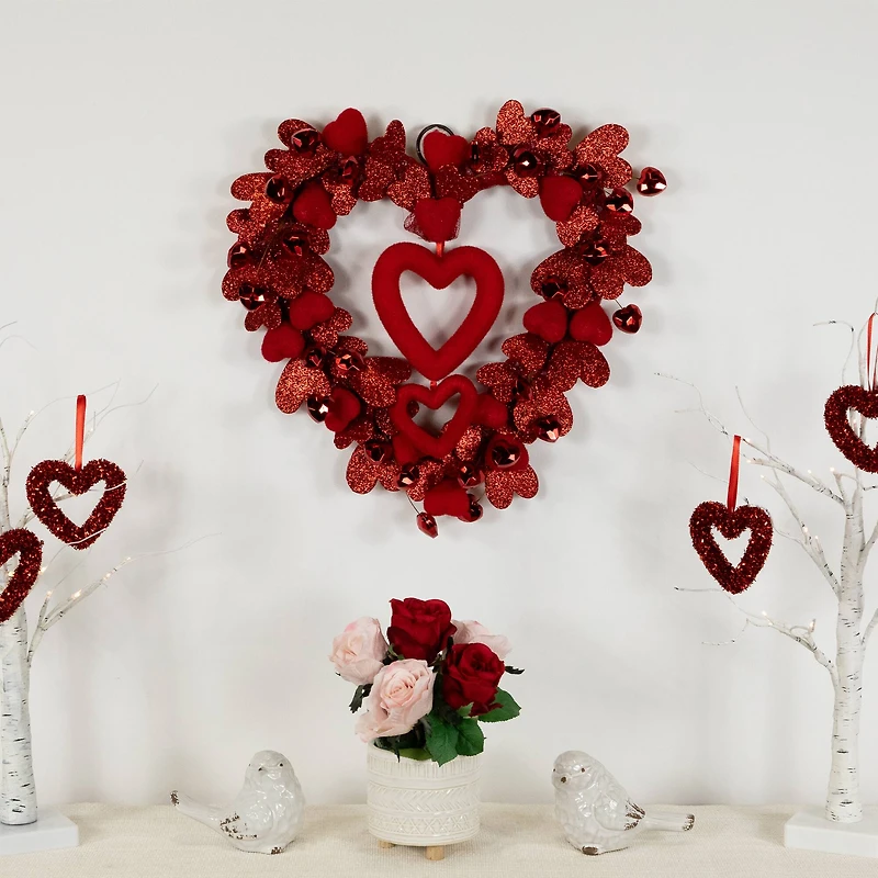 19" Red Heart Shaped Glittered Valentine's Day Wreath