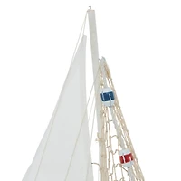 White Wood Coastal Sail Boat Sculpture Set