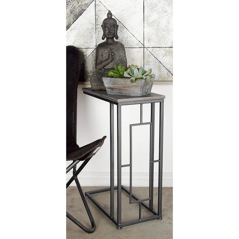 2ft. Gray Iron and Wood Contemporary Accent Table