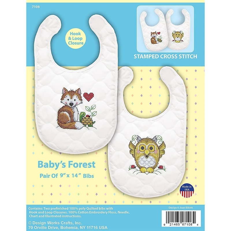 Design Works™ Baby's Forest Bibs Stamped Cross Stitch Kit