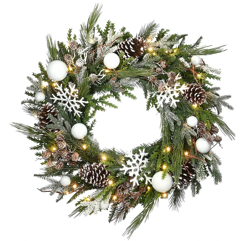 Alpine Collection 30" Warm White LED Decorated Wreath