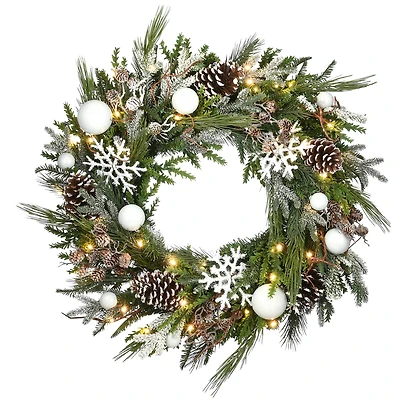 Alpine Collection 30" Warm White LED Decorated Wreath