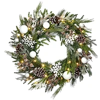 Alpine Collection 30" Warm White LED Decorated Wreath